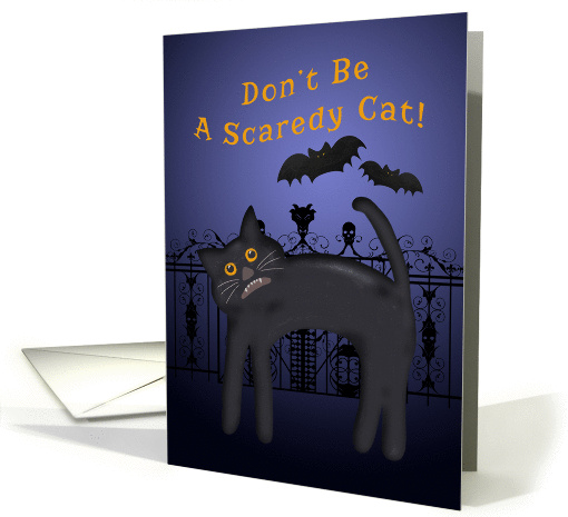 Scaredy Cat and Bats Halloween Card, Gothic Fence card (1399216)