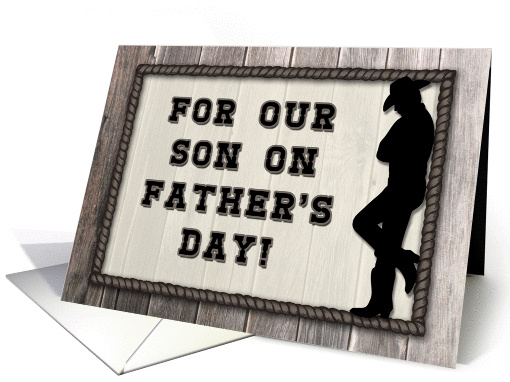 Western Son, Rustic Wood Look, Cowboy Silhouette Father's Day card