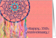 Happy 35th Anniversary, Watercolor Lace Dream Catcher on Coral Color card