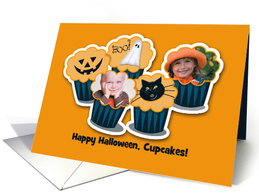 Happy Halloween Cupcakes Two Photos Card You Customize card (1497478)