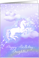 Happy Birthday, Daughter! White Unicorn Rainbow, Clouds, Stars card