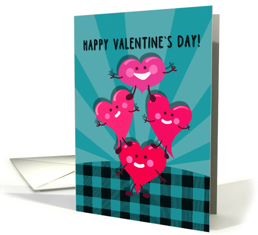 Happy Valentine's Day! Cute Hearts Characters, Checkered Plaid card