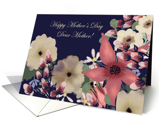 Mother Happy Mother's Day! Mixed Floral Border on Navy Blue card