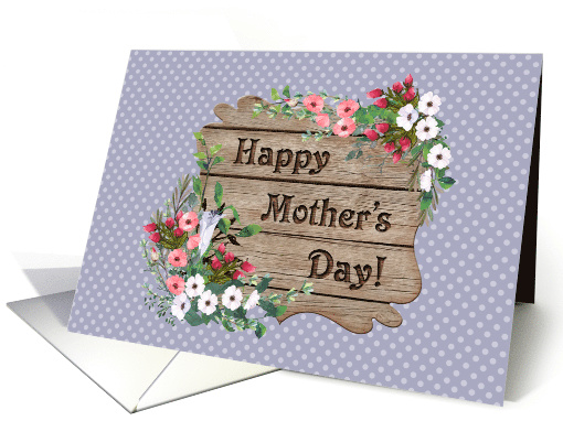 Happy Mother's Day! Floral Corners on Faux Wood Carved Sign card