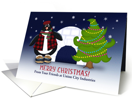 Merry Christmas! Penguin, Igloo and Tree Customize For Any Name card