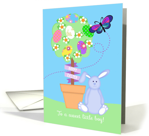 Happy Easter for Little Boy, Blue Bunny, Easter Topiary card (1598846)