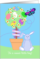 Happy Easter for Little Boy, Blue Bunny, Easter Topiary card