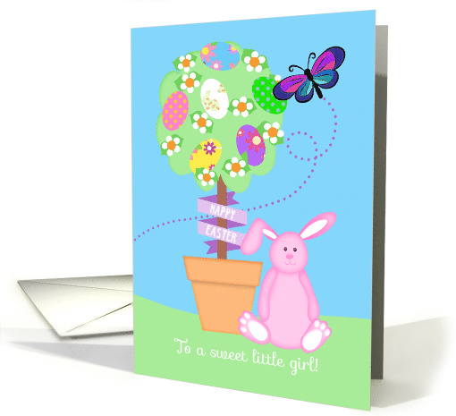 Happy Easter for Little Girl, Pink Bunny, Easter Topiary card