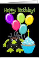 Happy Birthday Monster, Balloons and Cupcake, Felt Look card