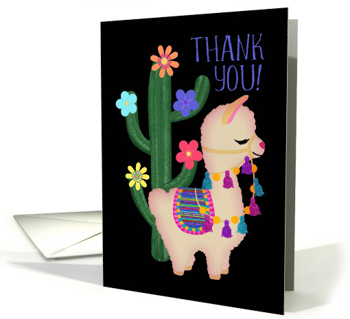 Llama and Cactus Thank You! Dark Background card (1602642)