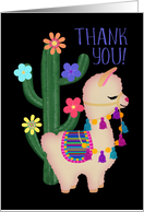 Llama and Cactus Thank You! Dark Background card