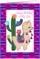 Happy Birthday Little Girl! Little Llama and Cactus card