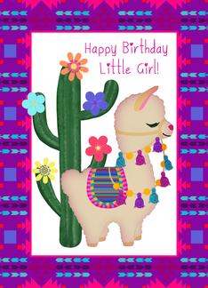 Happy Birthday Little Girl! Little Llama and Cactus