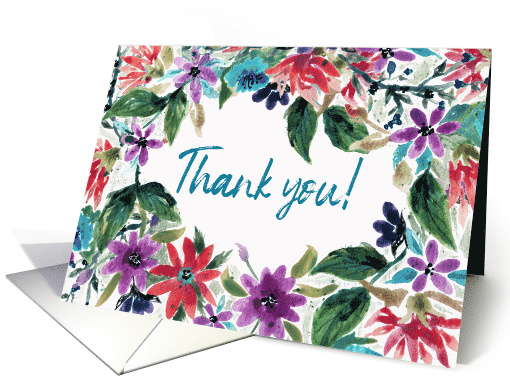 Thank You! Watercolor Flowers Loose Hand Painted Style Text card
