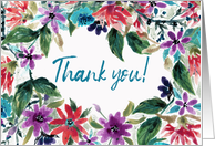 Thank You! Watercolor Flowers Loose Hand Painted Style Text card