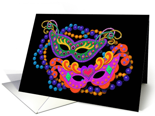 Mardi Gras Faux Felt Masquerade Masks and Shiny Beads card (1669694)