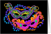 Mardi Gras Faux Felt Masquerade Masks and Shiny Beads card