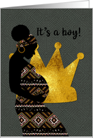 Baby Boy Announcement African Little King Crown card