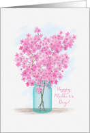 Happy Mother’s Day Dainty Pink Flowers In A Jar Watercolor Style card