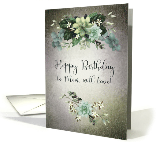 Happy Birthday Mom Watercolor Painting Succulents Floral Swag card