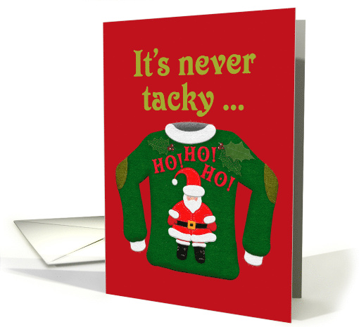Vintage Style Tacky Christmas Sweater Santa Ho Ho Ho Felt Look card
