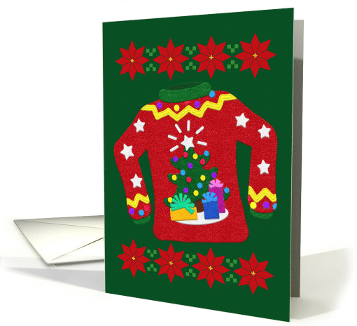 Vintage Style Tacky Christmas Sweater Happy Holidays Felt Look card