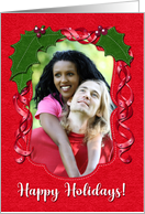 Christmas Holly Photo Frame You Customize Happy Holidays Felt Look card