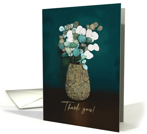 Crackled Vase of Silver Dollar Lunaria Flowers Thank You card