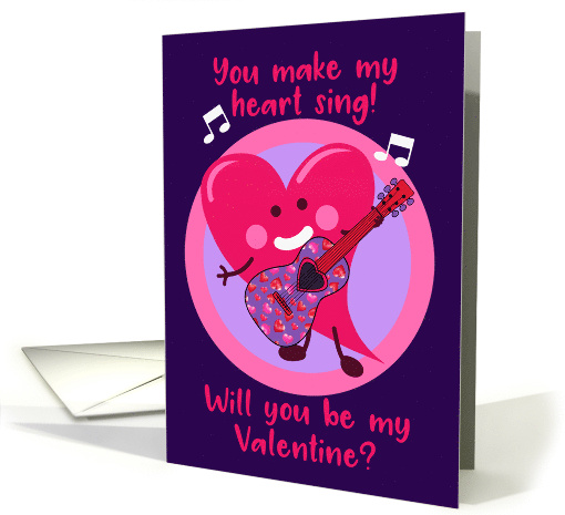 Whimsical Singing Heart Will You Be My Valentine card (1748666)