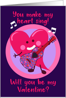 Whimsical Singing Heart Will You Be My Valentine card
