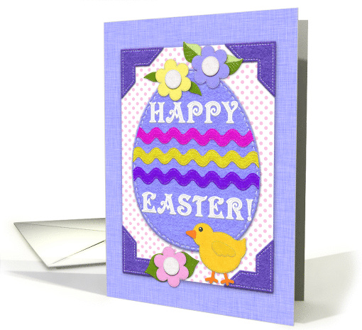 Happy Easter Felt Look Flowers Egg and Baby Chick card (1763776)