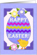 Happy Easter Felt Look Flowers Egg and Baby Chick card