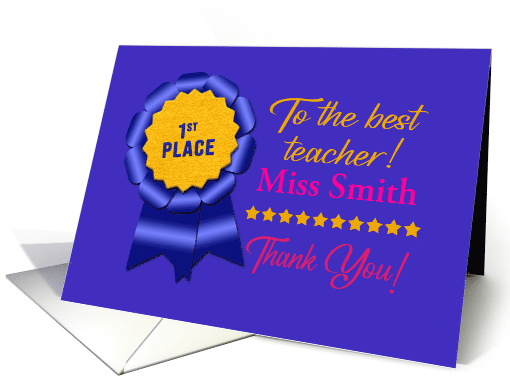 Thank You Best Teacher Blue Ribbon Customized Name card (1787698)