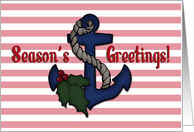 Season’s Greetings Holly Anchor Nautical Christmas card