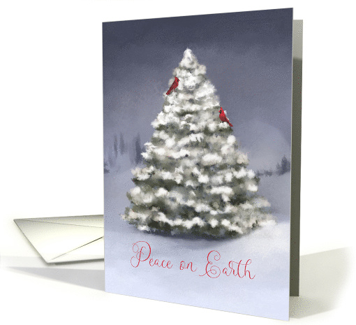 Peace on Earth Snowy Night Pine Tree Two Cardinals card (1807950)