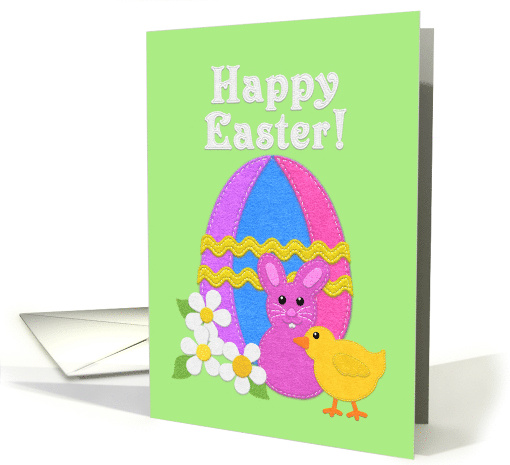 Happy Easter Felt Look Egg Bunny Chick and Flowers card (1970152)