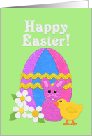 Happy Easter Felt Look Egg Bunny Chick and Flowers