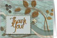 Thank You! Antique Buttons and Botanicals, Aqua and Brown card