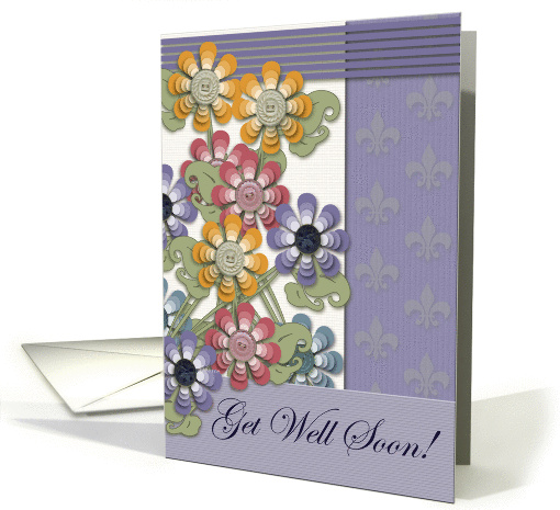 Get Well Soon! Beautiful Flowers Pocket Card, Gold, Purple... (357809)