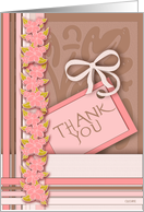 Thank You Greeting Card, Pink Floral Border, Pocket Card