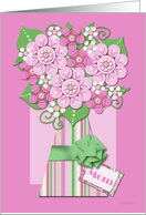 Flower Vase For Mom, Pink Floral Art, For Any Occasion, Bow, Tag card