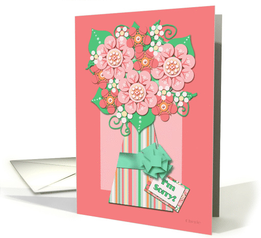 I'm Sorry Coral Flowers in Striped Vase card (410795)