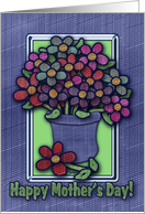 Happy Mother’s Day! Denim Fabric Look Flowers in Vase, Blue card
