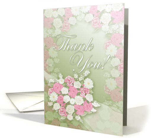 Thank You Pink and White Roses Bouquet card (414296)