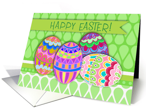 Happy Easter Pysanky Style Easter Eggs Bright Multicolor card (550157)
