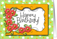 Flowers and Dots Happy Birthday card