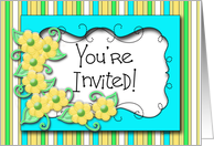 Aqua and Yellow Invitations Floral Art card