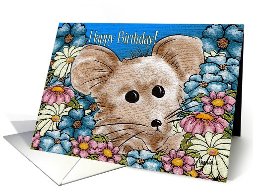Happy Birthday Mouse and Flowers card (590799)