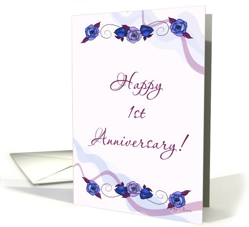 Happy 1st Anniversary Blue Roses card (605380)