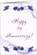 Happy 1st Anniversary Blue Roses card